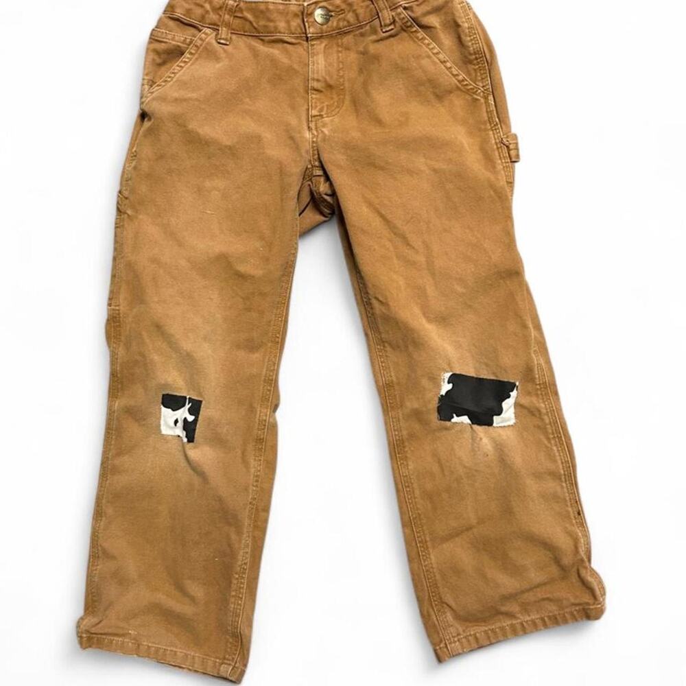 Size 8 kids cute cow patch Carhartt carpenter pants workwear play outdoor school